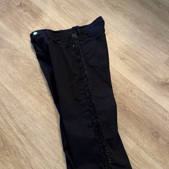 Frame Denim Le High Rise Straight Size 26 Black Noir Coated Tuxedo Stripe Jeans - Picture 6 of 11